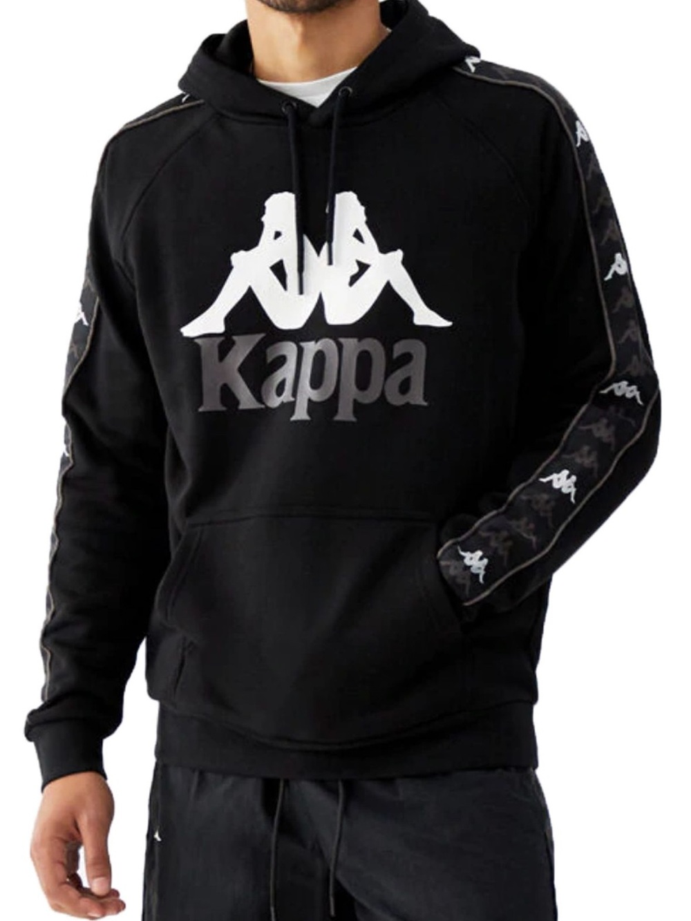 Men’s Kappa 22 Banda Hurtado Black Hoodie with Logo Tape on Sleeves Sz XL